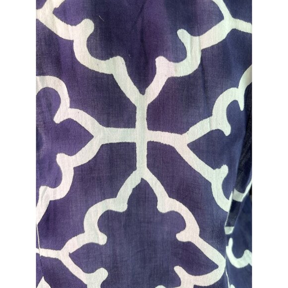 Roberta Roller Rabbit Shirt Dress Size XS Geo Print Navy White Sheer Long Sleeve - Picture 8 of 11